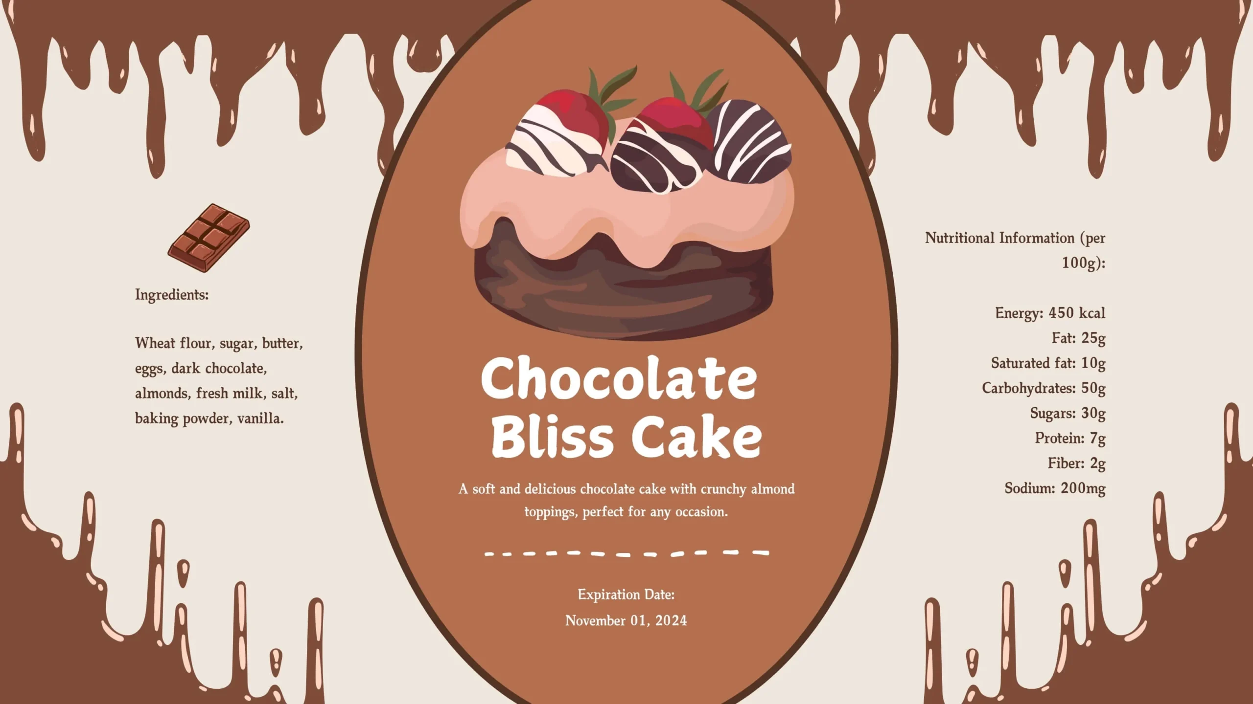 chocolate bliss cake label design